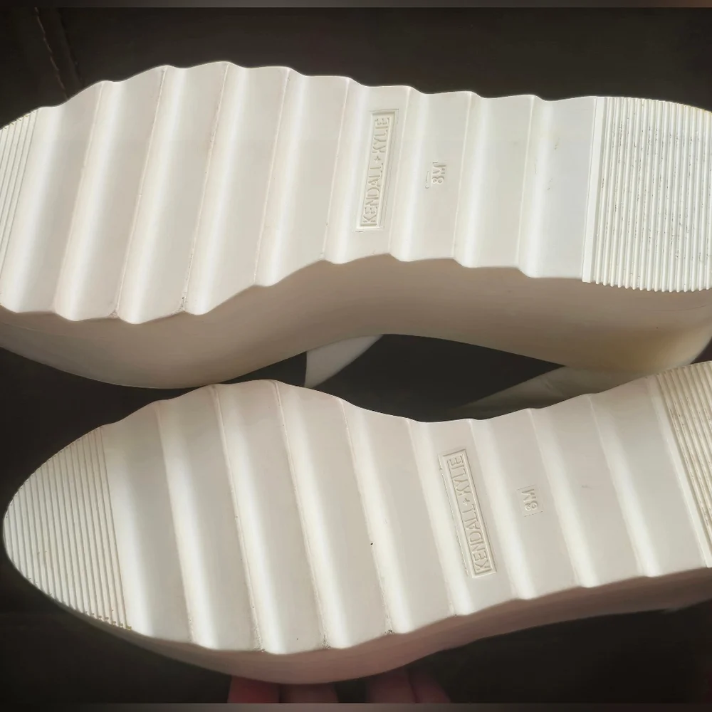 Kendall & Kylie White Black Platform Sneakers with Neon Yellow Lining